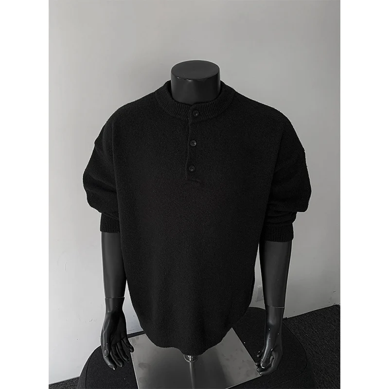 Herren Oversize-Strickpullover mit Henley-Kragen und Halbknopfleiste Nord Taschen
