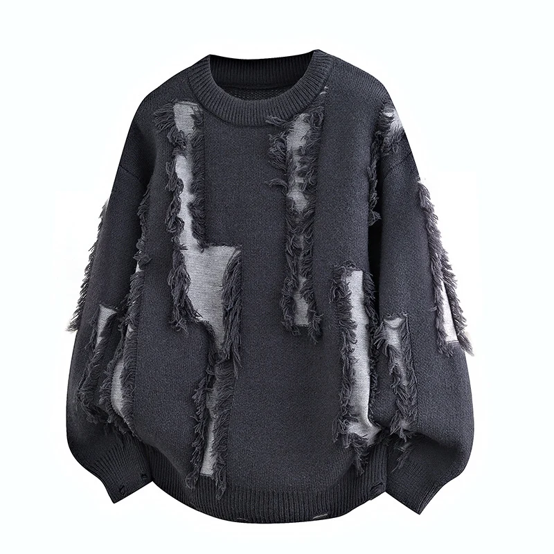 Herren Oversize Strickpullover mit Fransenapplikationen und Balloonärmeln Nord Taschen