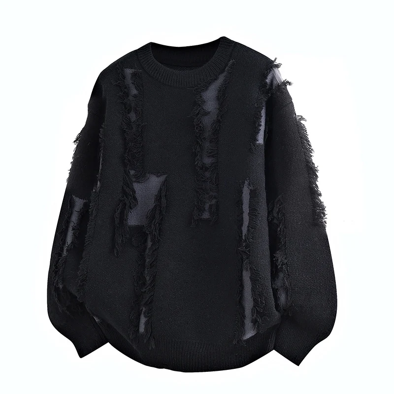 Herren Oversize Strickpullover mit Fransenapplikationen und Balloonärmeln Nord Taschen