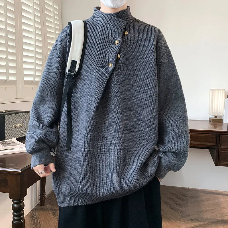 Herren Oversize-Rippenpullover mit asymmetrischem Knopfkragen Nord Taschen