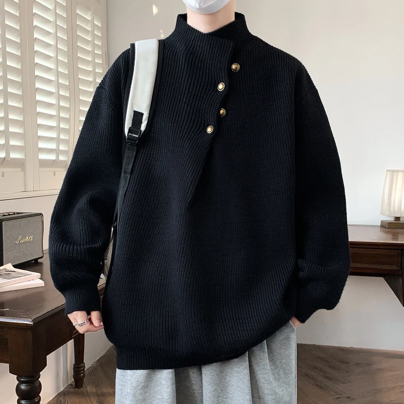 Herren Oversize-Rippenpullover mit asymmetrischem Knopfkragen Nord Taschen