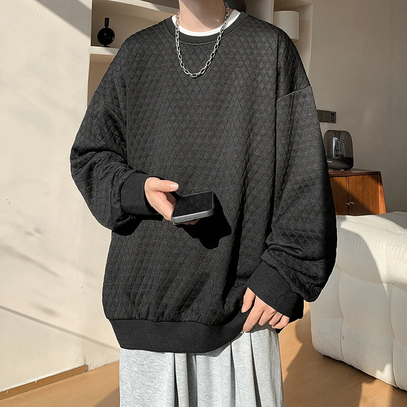 Herren Oversize-Quilt-Sweatshirt mit Rautenmuster und gerippten Bündchen Nord Taschen