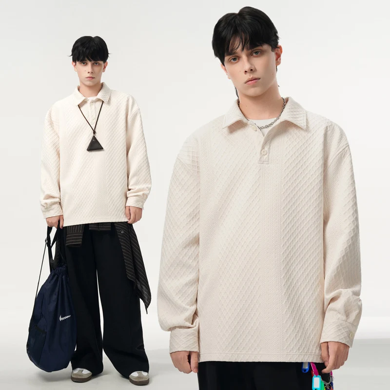 Herren Oversize-Poloshirt-Sweatshirt mit diamantstruktur, verlängertem Schnitt und Polokragen Nord Taschen