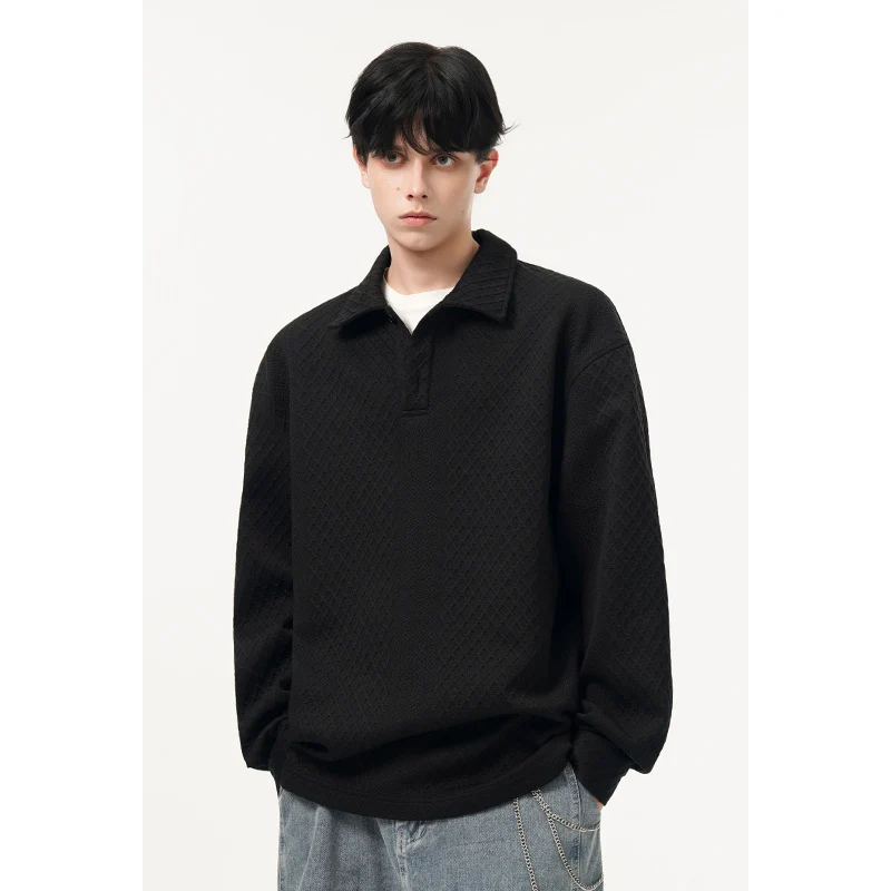 Herren Oversize-Poloshirt-Sweatshirt mit diamantstruktur, verlängertem Schnitt und Polokragen Nord Taschen