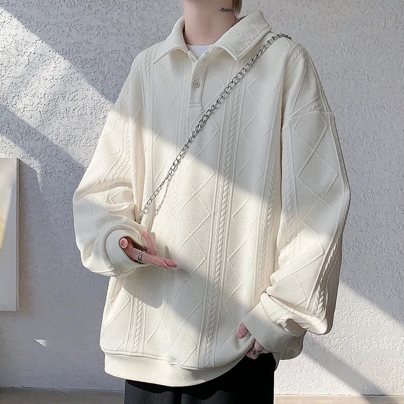Herren Oversize-Polo-Strickpullover mit Rauten- und Zopfstruktur Nord Taschen