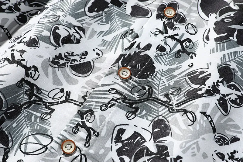 Herren Oversize-Knopfhemd mit grafischem Allover-Print und lockerem Relaxed-Schnitt Nord Taschen
