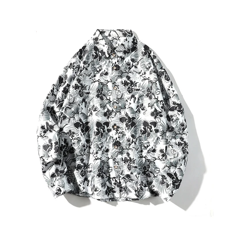 Herren Oversize-Knopfhemd mit grafischem Allover-Print und lockerem Relaxed-Schnitt Nord Taschen