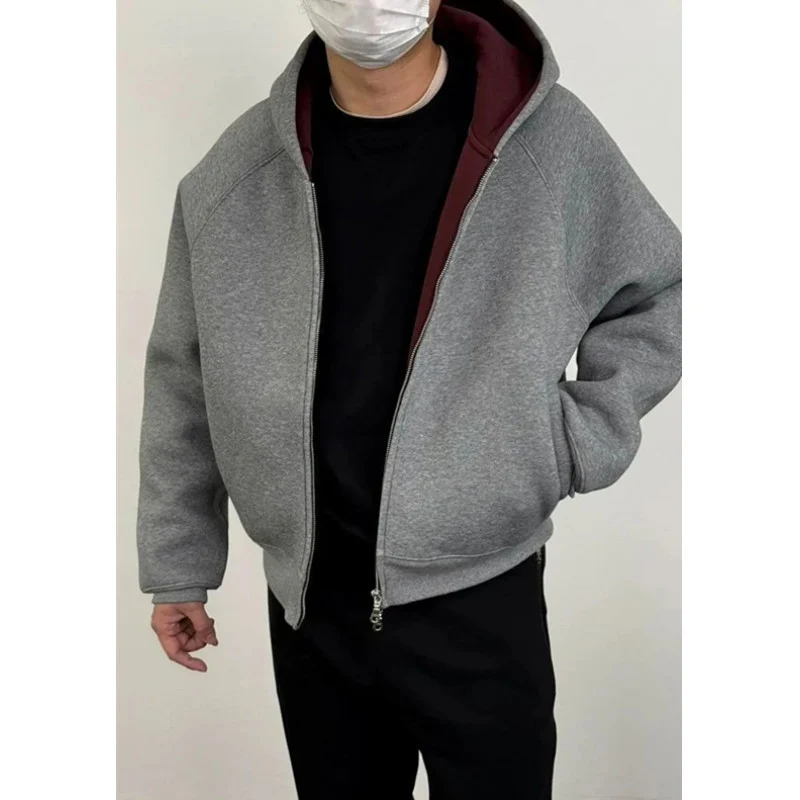 Herren Oversize-Kapuzensweatjacke aus schwerem French-Terry mit Zwei-Wege-Reißverschluss Nord Taschen