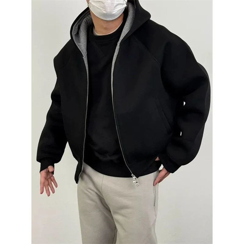 Herren Oversize-Kapuzensweatjacke aus schwerem French-Terry mit Zwei-Wege-Reißverschluss Nord Taschen