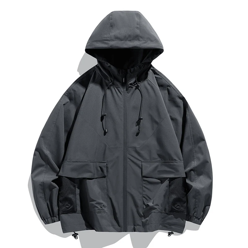 Herren Oversize Kapuzen-Windbreaker mit Multi‑Taschen, Mesh‑Einsätzen und Kordelzug Nord Taschen