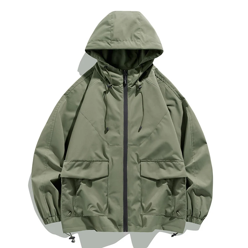 Herren Oversize Kapuzen-Windbreaker mit Multi‑Taschen, Mesh‑Einsätzen und Kordelzug Nord Taschen
