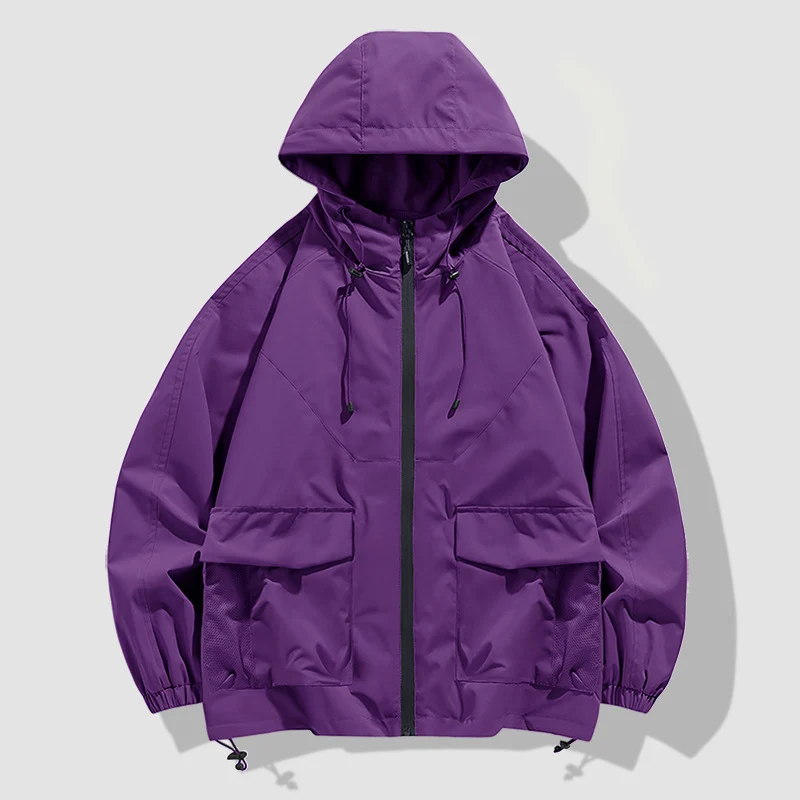 Herren Oversize Kapuzen-Windbreaker mit Multi‑Taschen, Mesh‑Einsätzen und Kordelzug Nord Taschen