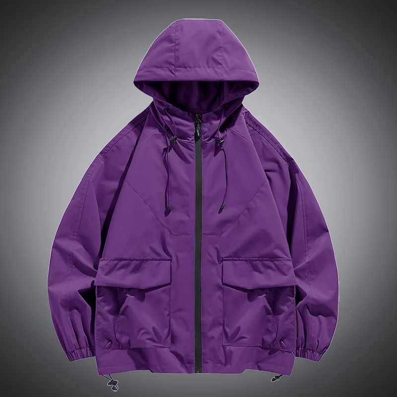 Herren Oversize Kapuzen-Windbreaker mit Multi‑Taschen, Mesh‑Einsätzen und Kordelzug Nord Taschen