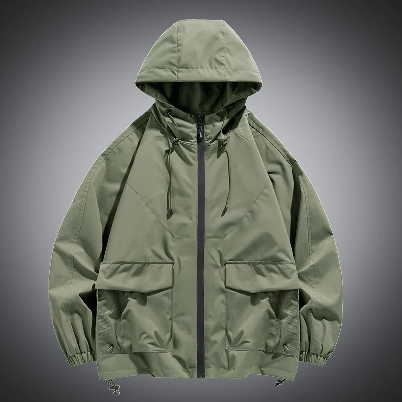 Herren Oversize Kapuzen-Windbreaker mit Multi‑Taschen, Mesh‑Einsätzen und Kordelzug Nord Taschen
