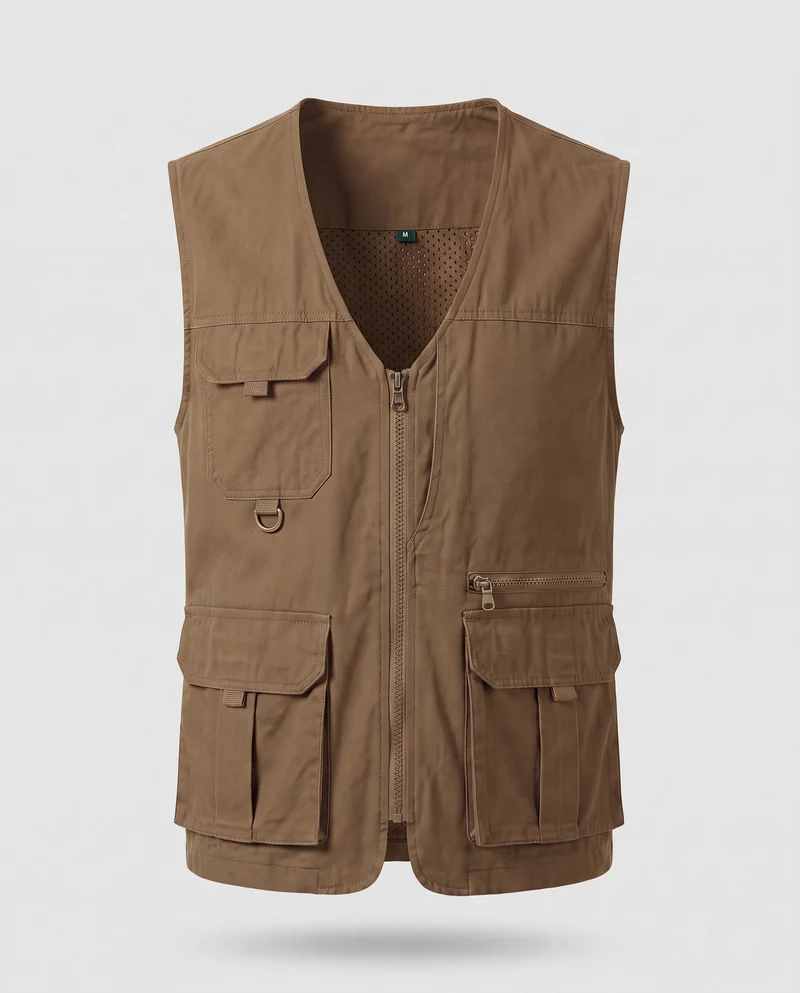 Herren Leichtgewicht Canvas Utility Weste mit mehreren Taschen, D-Ring und Mesh-Futter