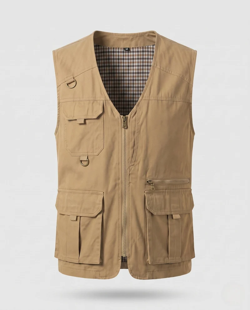 Herren Leichtgewicht Canvas Utility Weste mit mehreren Taschen, D-Ring und Mesh-Futter