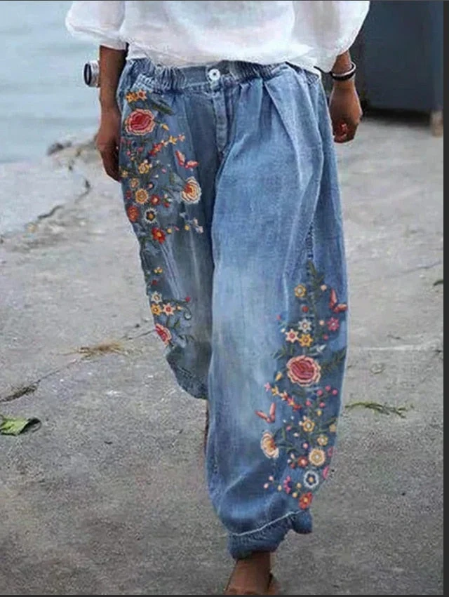 Wide Leg Floral Jeans Avellé
