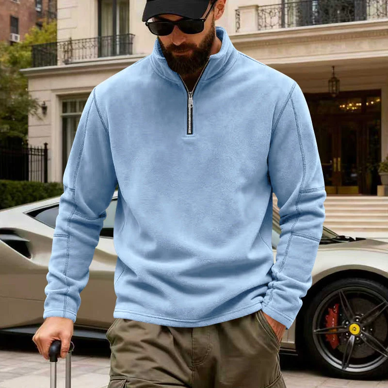 Herren nan leichter Fleece-Pullover mit halbem Reißverschluss und Stehkragen
