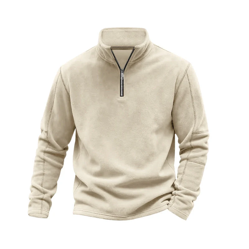 Herren nan leichter Fleece-Pullover mit halbem Reißverschluss und Stehkragen