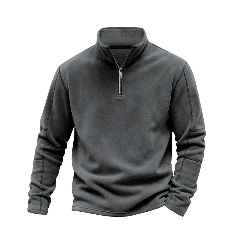 Herren nan leichter Fleece-Pullover mit halbem Reißverschluss und Stehkragen