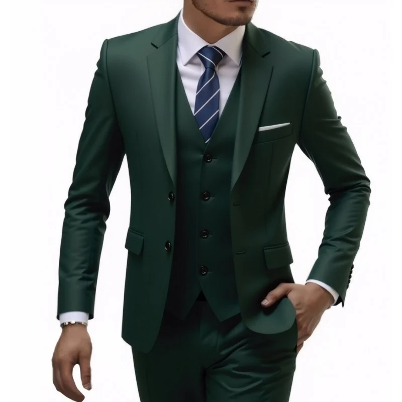 Herren Eleganter taillierter dreiteiliger Anzug mit Weste und leichtem Stretch Nord Taschen