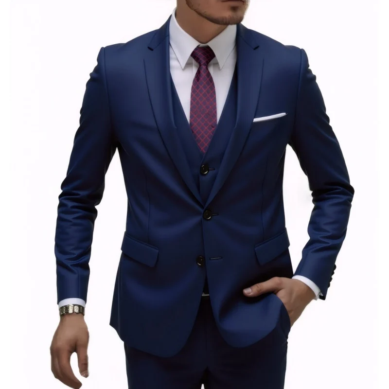 Herren Eleganter taillierter dreiteiliger Anzug mit Weste und leichtem Stretch Nord Taschen