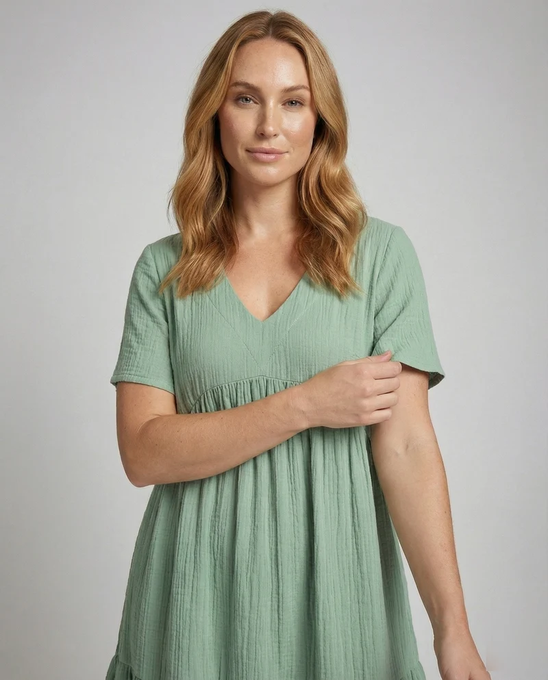 Damen Bequeme Stufensaum-Optik Crinkle-Qualität Empire-Kleid