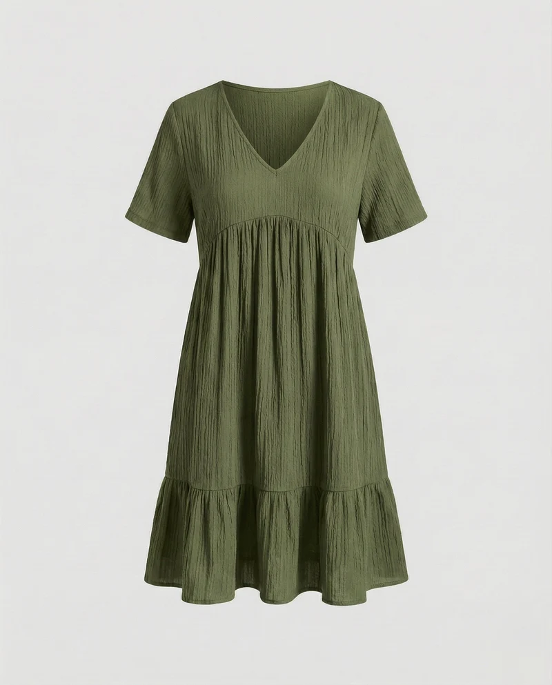 Damen Bequeme Stufensaum-Optik Crinkle-Qualität Empire-Kleid
