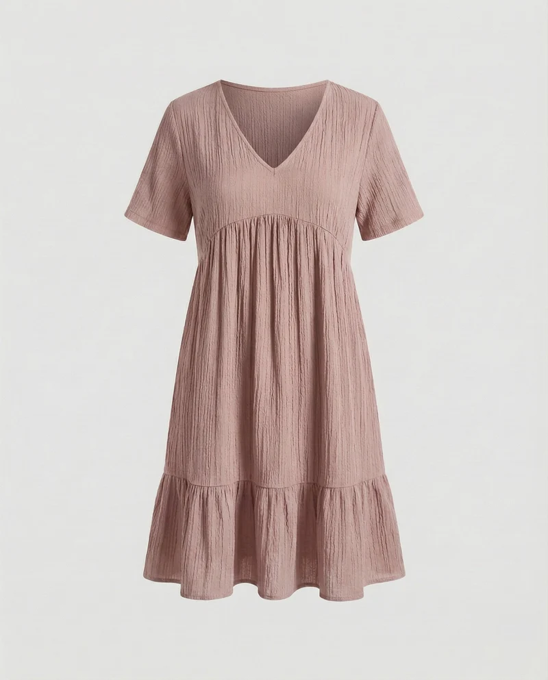 Damen Bequeme Stufensaum-Optik Crinkle-Qualität Empire-Kleid