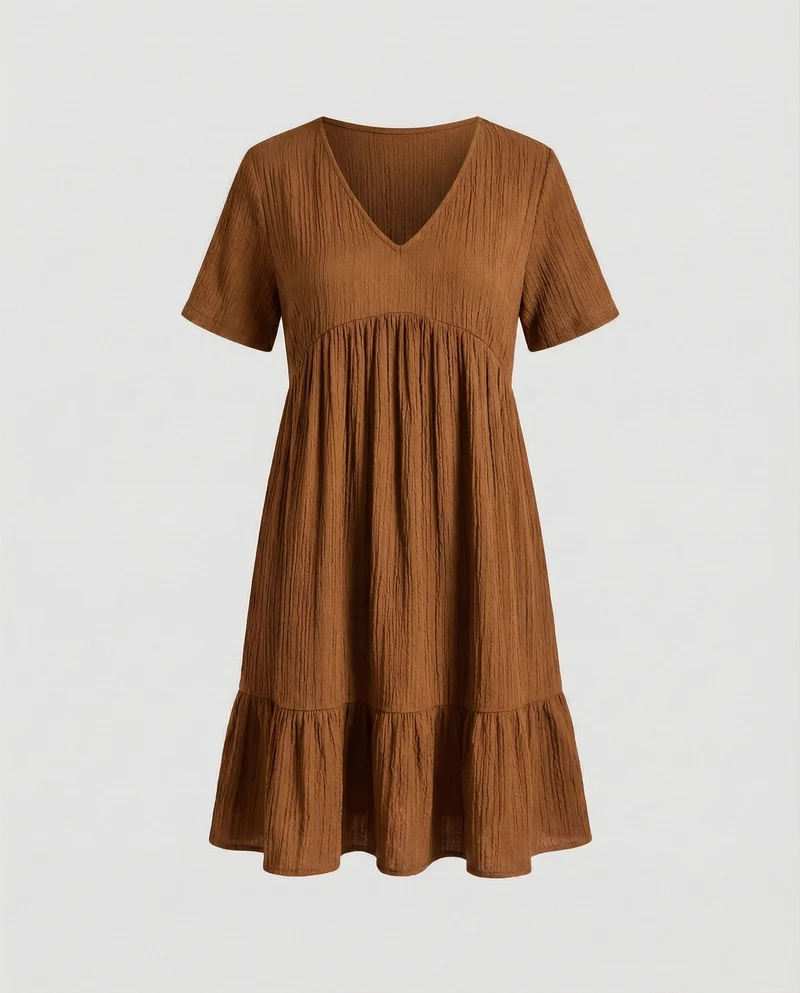Damen Bequeme Stufensaum-Optik Crinkle-Qualität Empire-Kleid