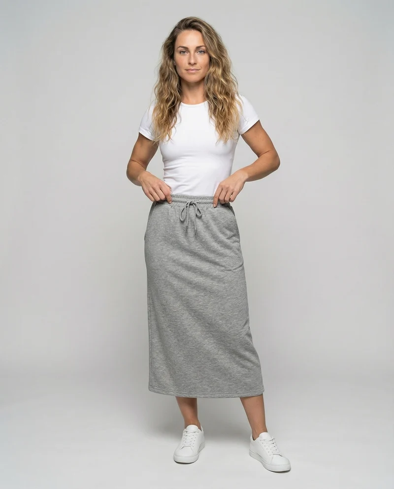 Damen sportlicher Sweat-Midirock mit Kordelzug