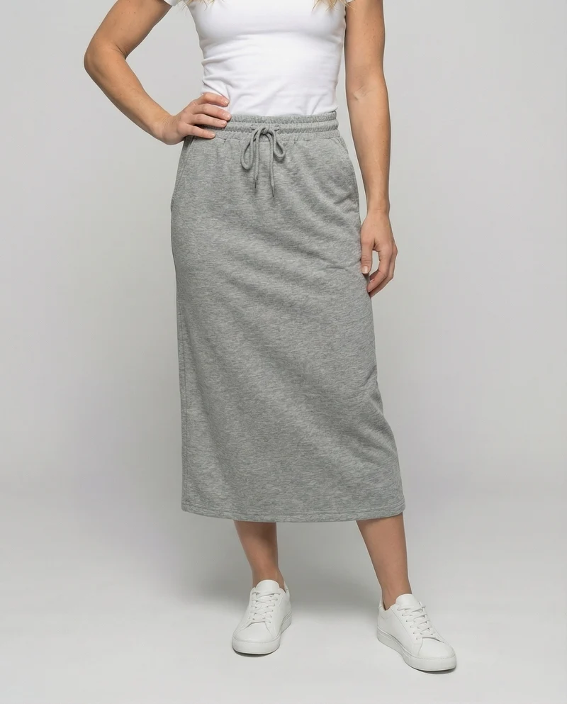 Damen sportlicher Sweat-Midirock mit Kordelzug