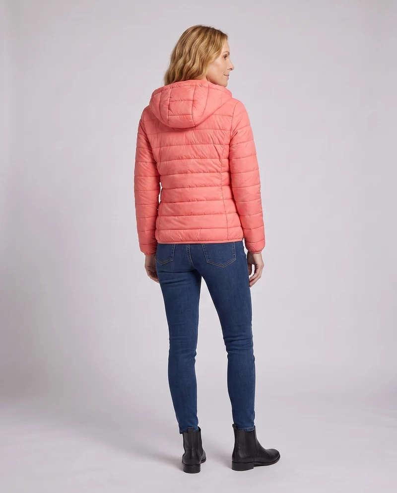 Damen ultraleichte gesteppte Kapuzenjacke mit thermischer Fütterung und taillierter Passform
