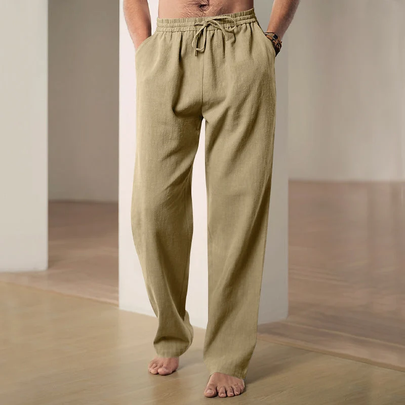 Herren nan lockere Leinen-Baumwoll-Freizeithose mit elastischem Bund und Kordelzug