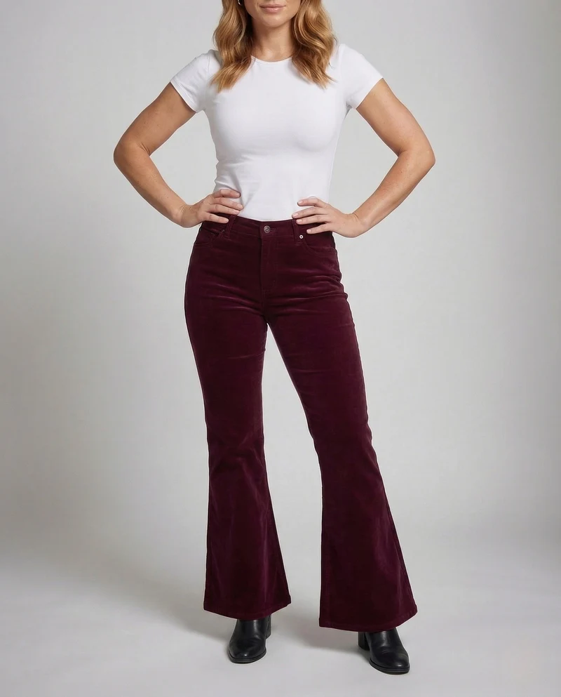 Damen Cordhose Schlag High Waist Stretch Avellé