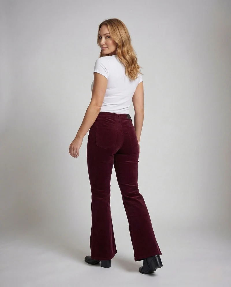 Damen Cordhose Schlag High Waist Stretch Avellé