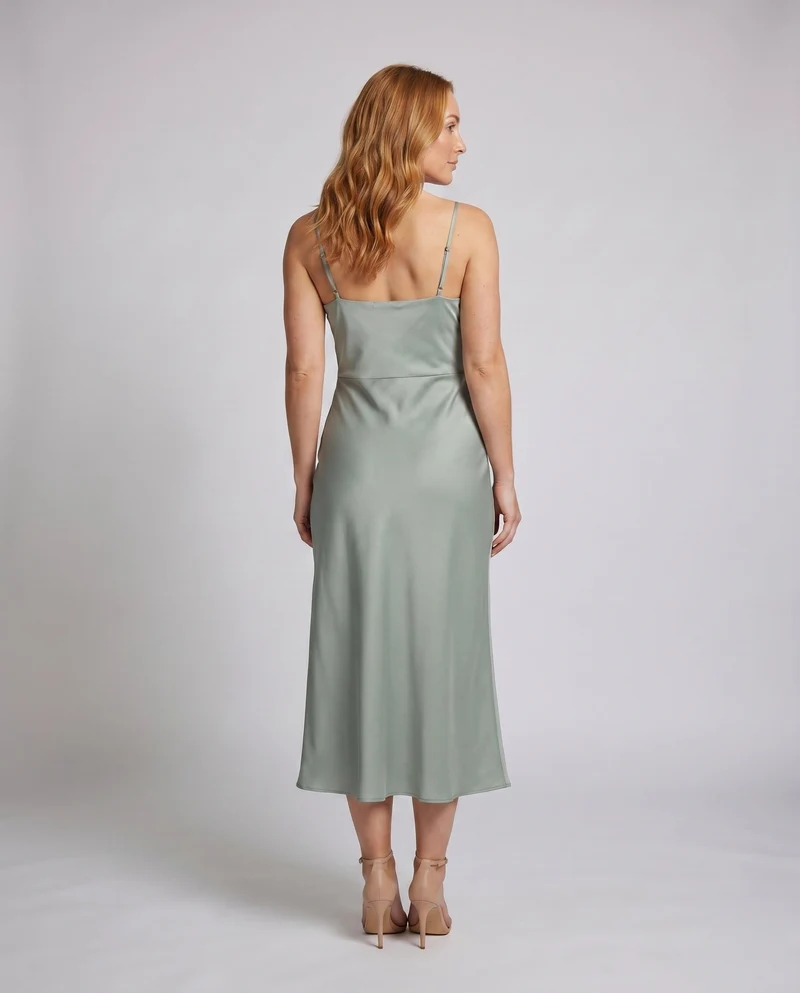 Damen elegantes Satin-Kleid mit schickem V-Ausschnitt und feinen Spaghettiträgern