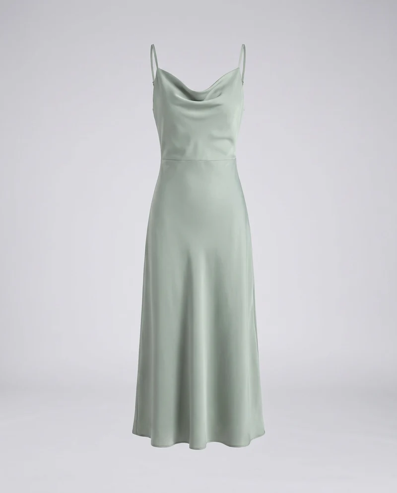 Damen elegantes Satin-Kleid mit schickem V-Ausschnitt und feinen Spaghettiträgern