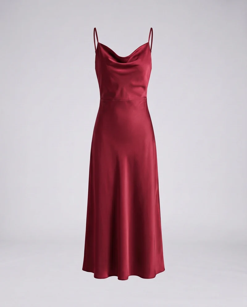 Damen elegantes Satin-Kleid mit schickem V-Ausschnitt und feinen Spaghettiträgern