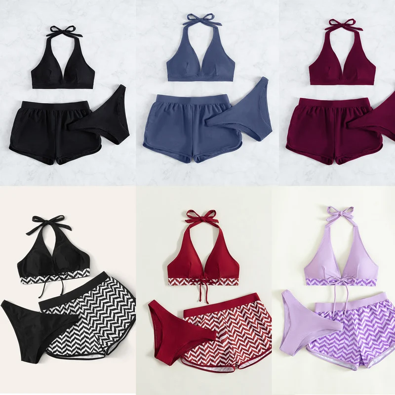 Damen Sportliches Bikini-Set mit hochgeschlossenem Oberteil und lässigen Shorts Nord Taschen
