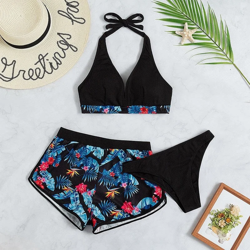 Damen Sportliches Bikini-Set mit hochgeschlossenem Oberteil und lässigen Shorts Nord Taschen