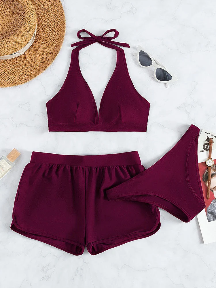Damen Sportliches Bikini-Set mit hochgeschlossenem Oberteil und lässigen Shorts Nord Taschen
