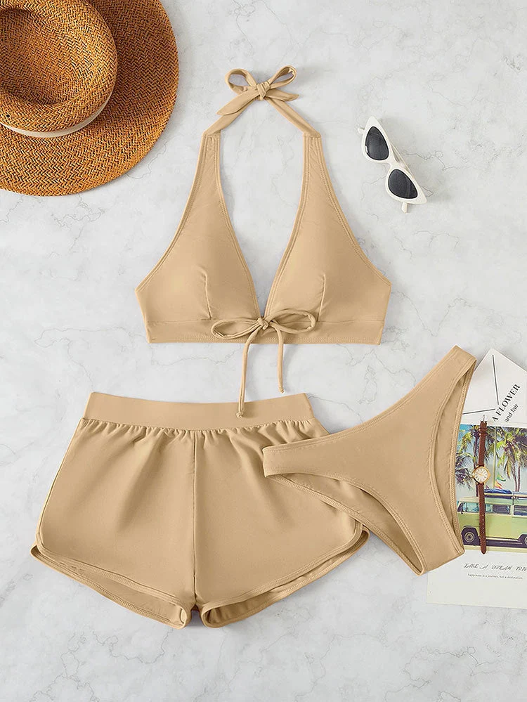 Damen Sportliches Bikini-Set mit hochgeschlossenem Oberteil und lässigen Shorts Nord Taschen