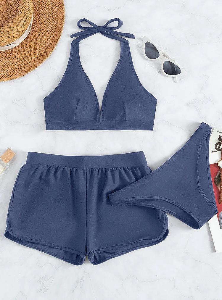 Damen Sportliches Bikini-Set mit hochgeschlossenem Oberteil und lässigen Shorts Nord Taschen