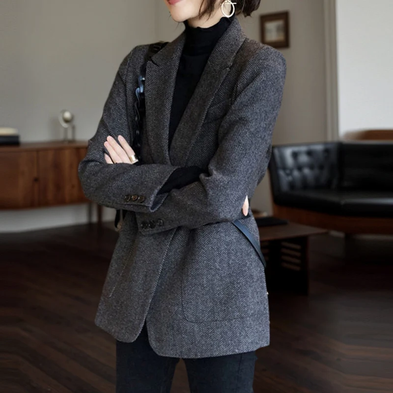 Damen Klassischer Tweedblazer Nord Taschen