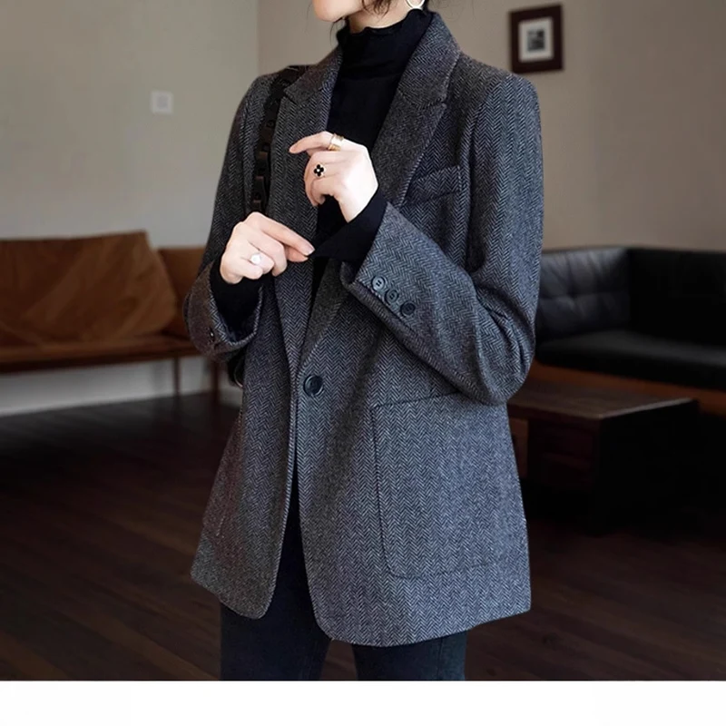 Damen Klassischer Tweedblazer Nord Taschen