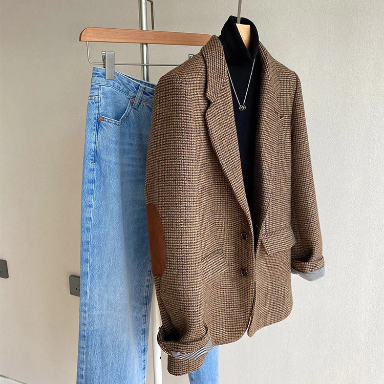 Damen Klassischer Tweed Blazer Nord Taschen