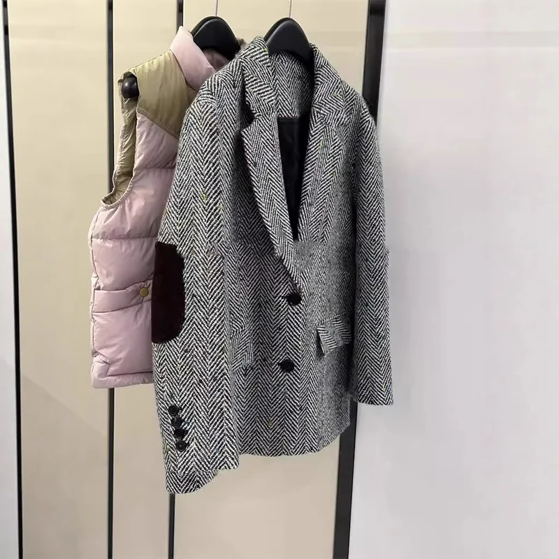 Damen Klassischer Herringbone Blazer Nord Taschen