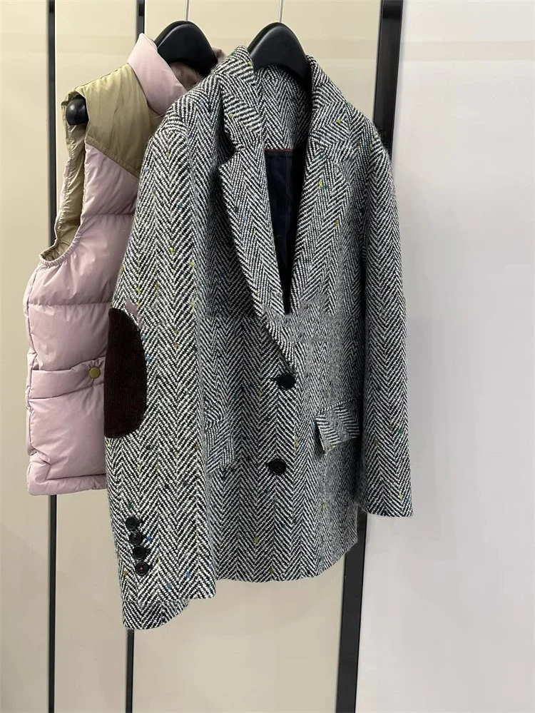 Damen Klassischer Herringbone Blazer Nord Taschen