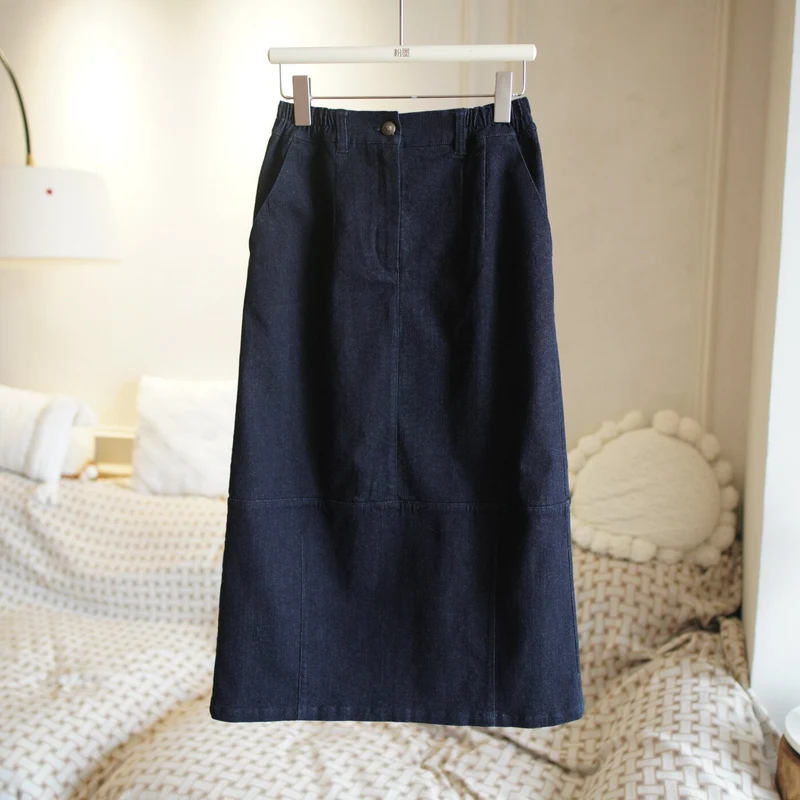 Damen Jeans-Midirock mit elastischem Bund Nord Taschen